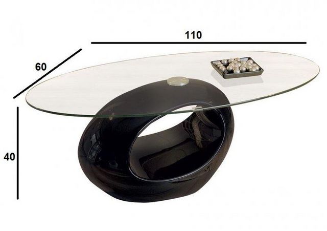 WHITE LABEL - Mesa de centro ovalada-WHITE LABEL-Table basse ovale NIGRA en verre et piétement noir