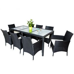 WHITE LABEL - salon de jardin 8 chaises + table noir - Set Tavolo E Sedie Da Giardino