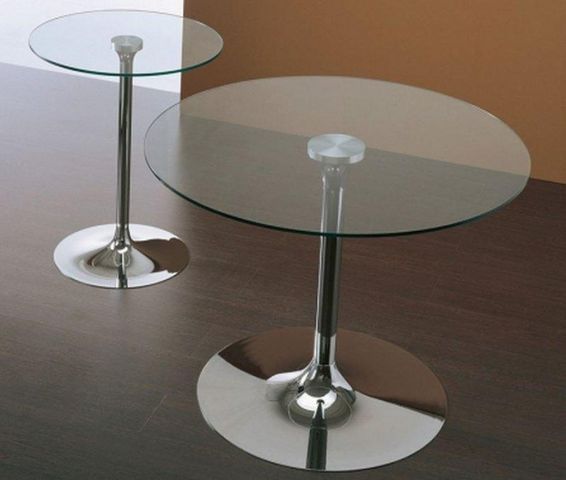 WHITE LABEL - Tavolo da pranzo rotondo-WHITE LABEL-Table repas ARMONY en verre et acier chromé, 100 x