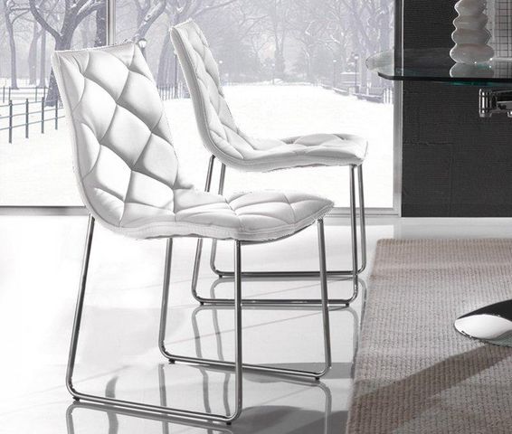 WHITE LABEL - Sedia-WHITE LABEL-Lot de 2 chaises TOSCANE en simili cuir blanc piét